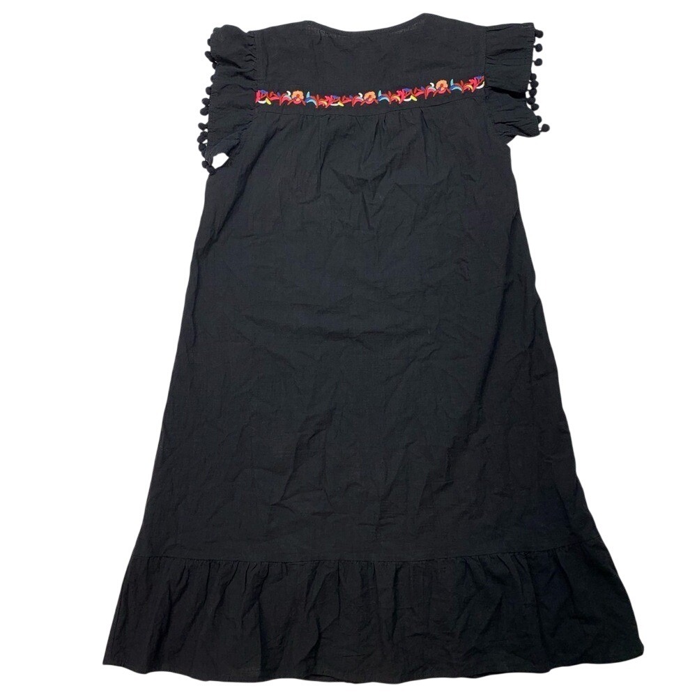 Kirundo‎ Embroidered Boho Dress Womens Small Black Pom Pom Flutter Sleeve Ruffle - Picture 6 of 9